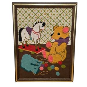 Vintage 1975 Bernat Childhood Memories Crewel Embroidery Framed Wall Decor